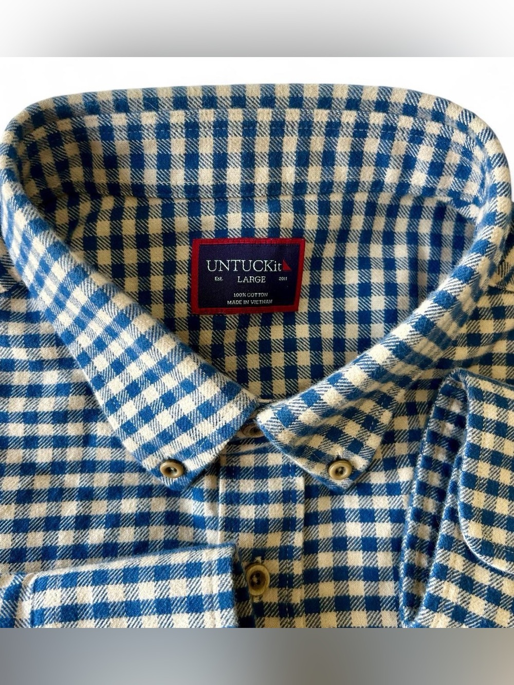 UNTUCKit Navy and Cream Gingham Button-Down Flannel like Shirt
